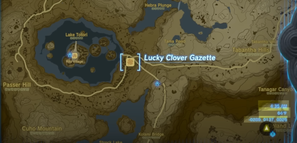 Lucky Clover Gazette Map location TotK