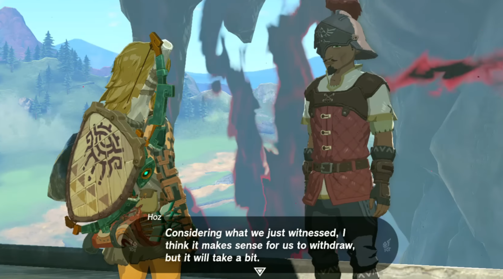 Link speaking with Hoz at the top of the Frist Gate House.