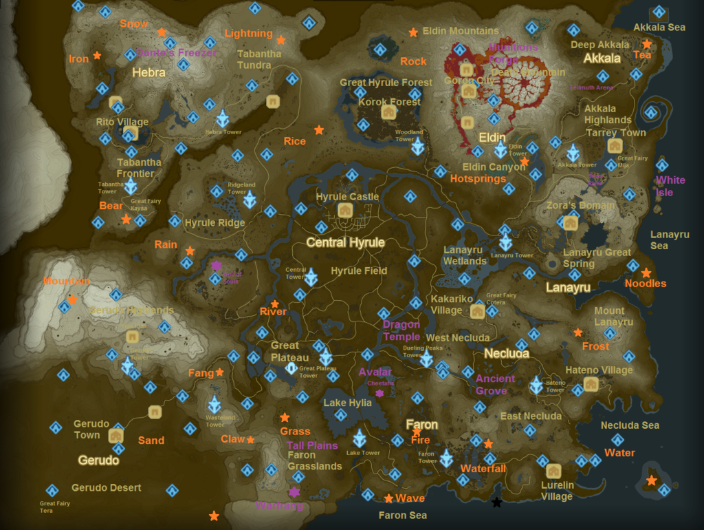 Map showing BotW Shrines Locations