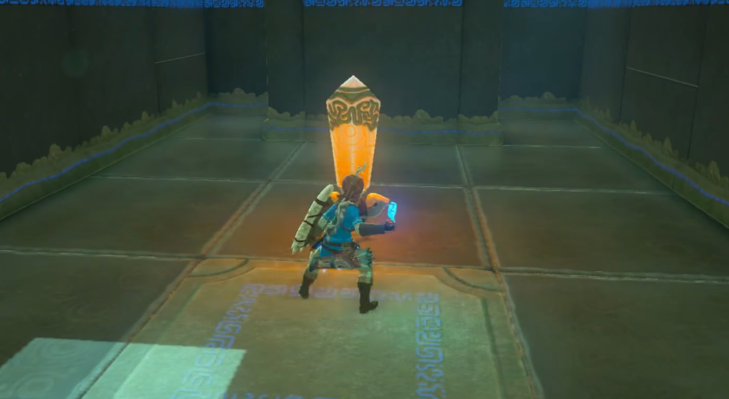 Link hitting the crystal so he can reach the shrine rewards